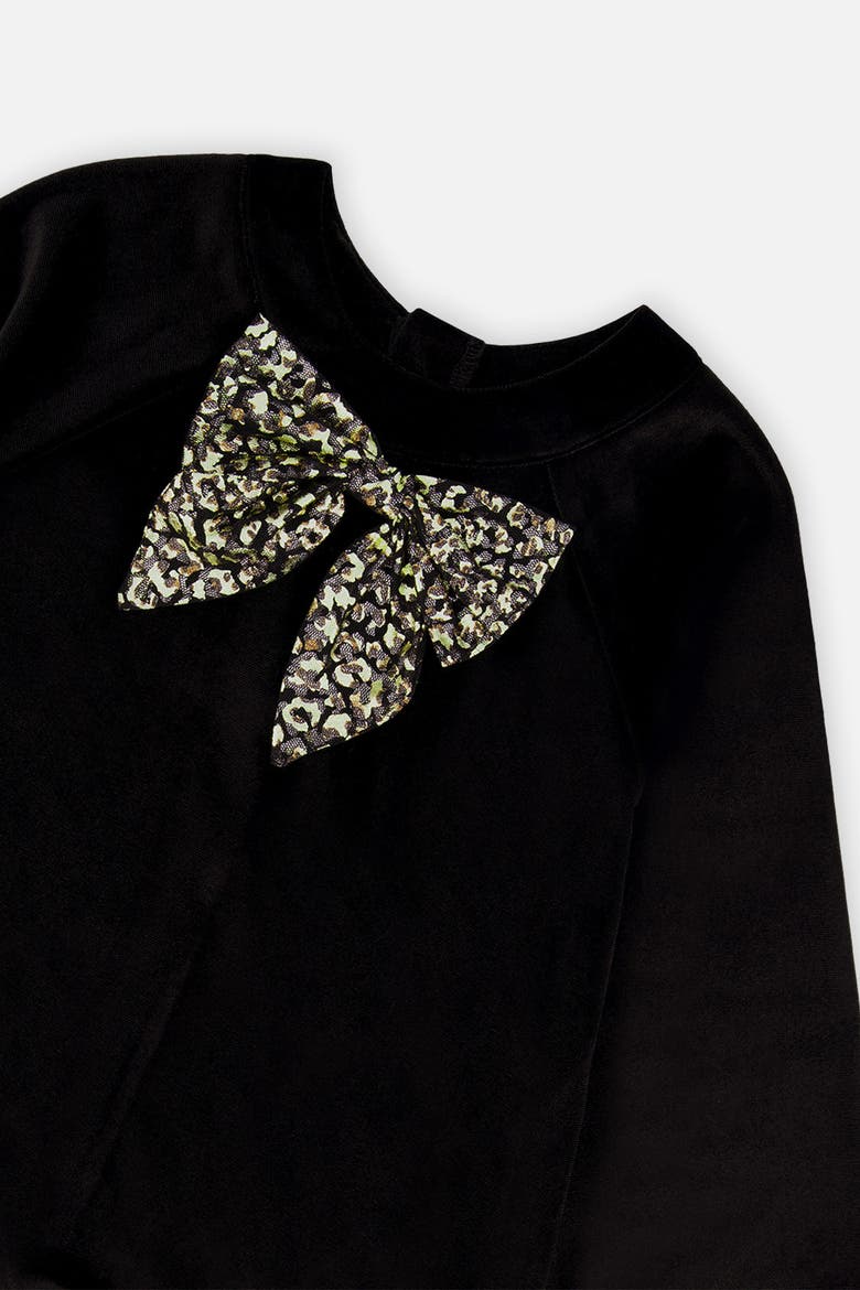 Bi-Material Raglan Sleeve Metallic Bow Dress, Alternate, color, Black and Gold