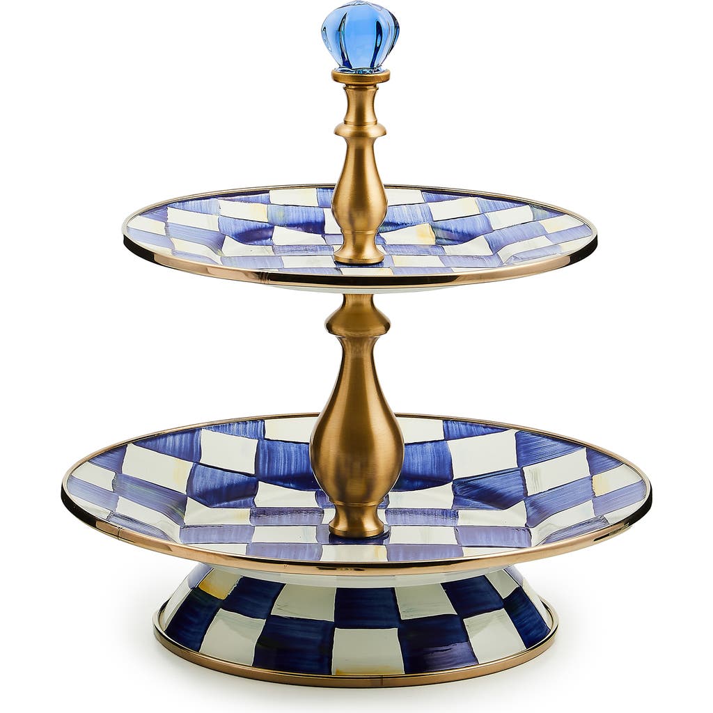 Mackenzie-childs Royal Check Enamel Two Tier Sweet Stand