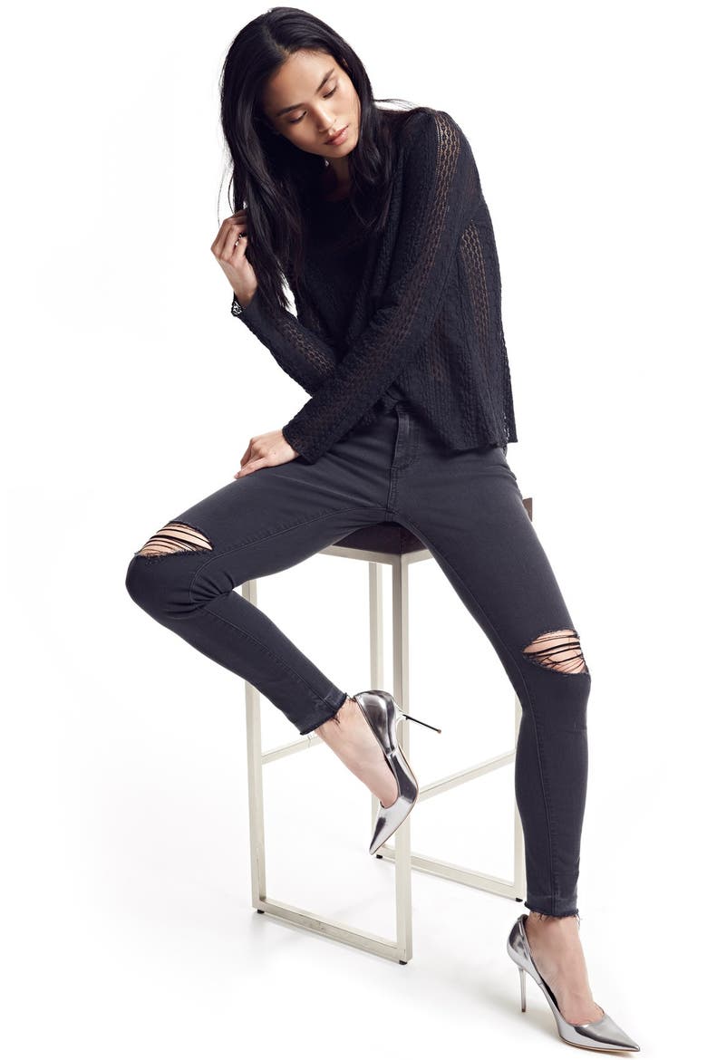 Pointelle Open Knit Top, Alternate, color, BLACK