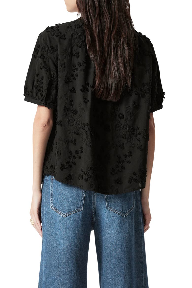 Floral Jacquard Cotton Button-Up Shirt, Alternate, color, BLACK