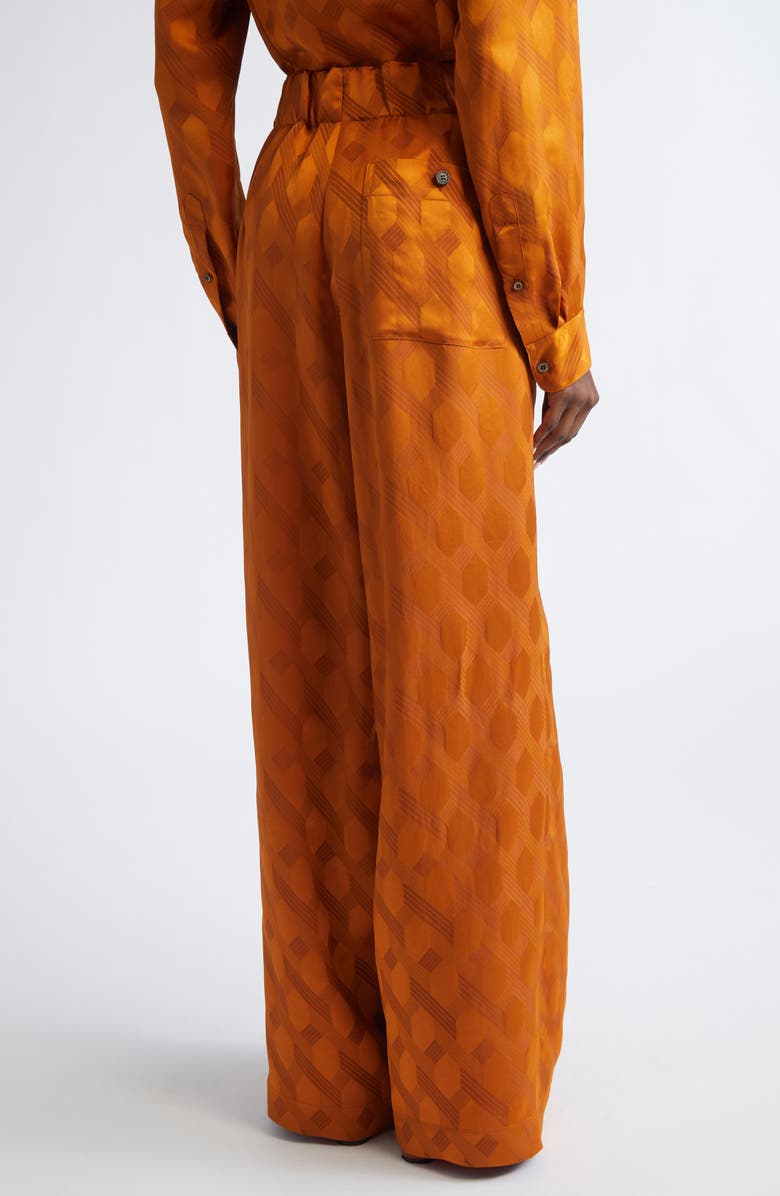 Dries Van Noten Pila Pleated Jacquard Satin Wide Leg Pants, Alternate, color, Orange