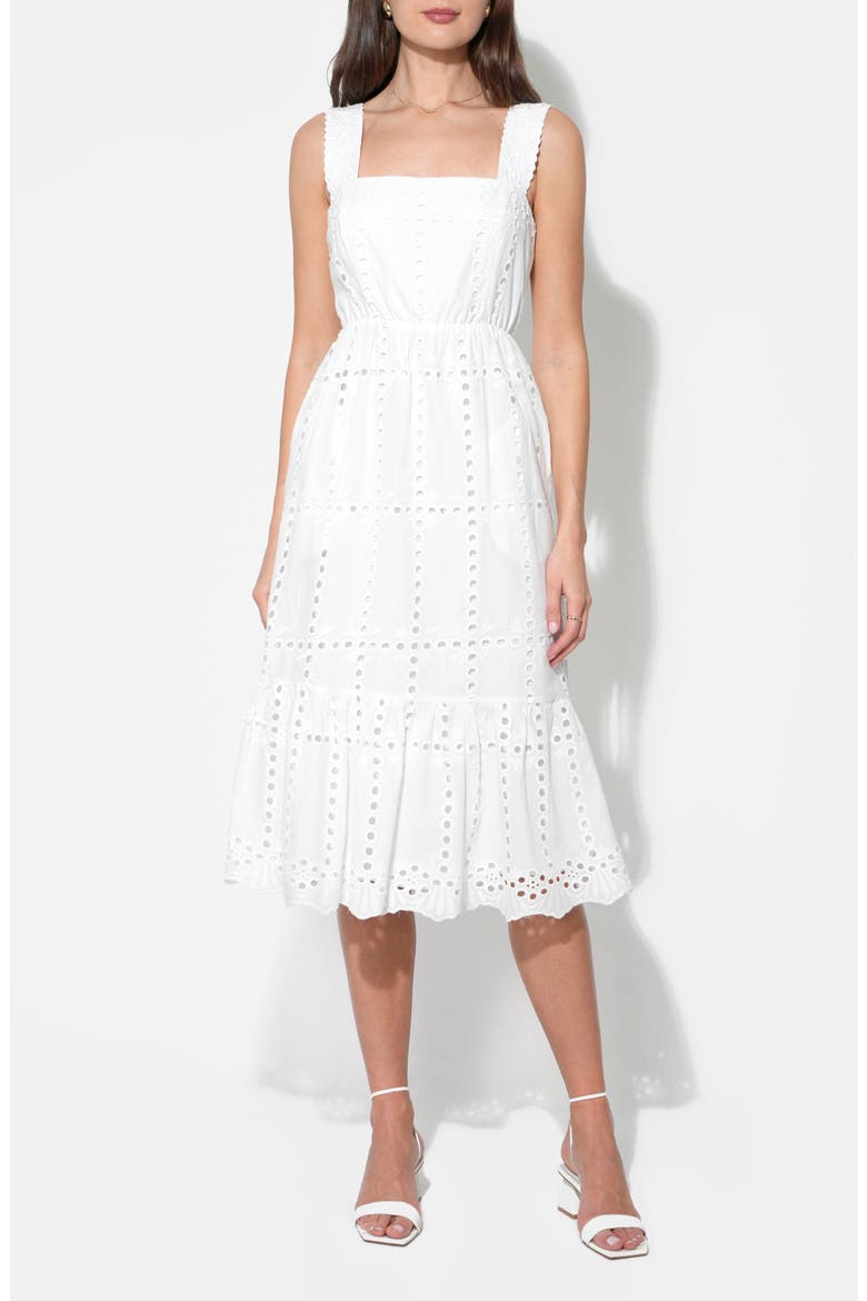 Savannah Scalloped Strap Cotton Eyelet Sundress, Main, color, WHITE