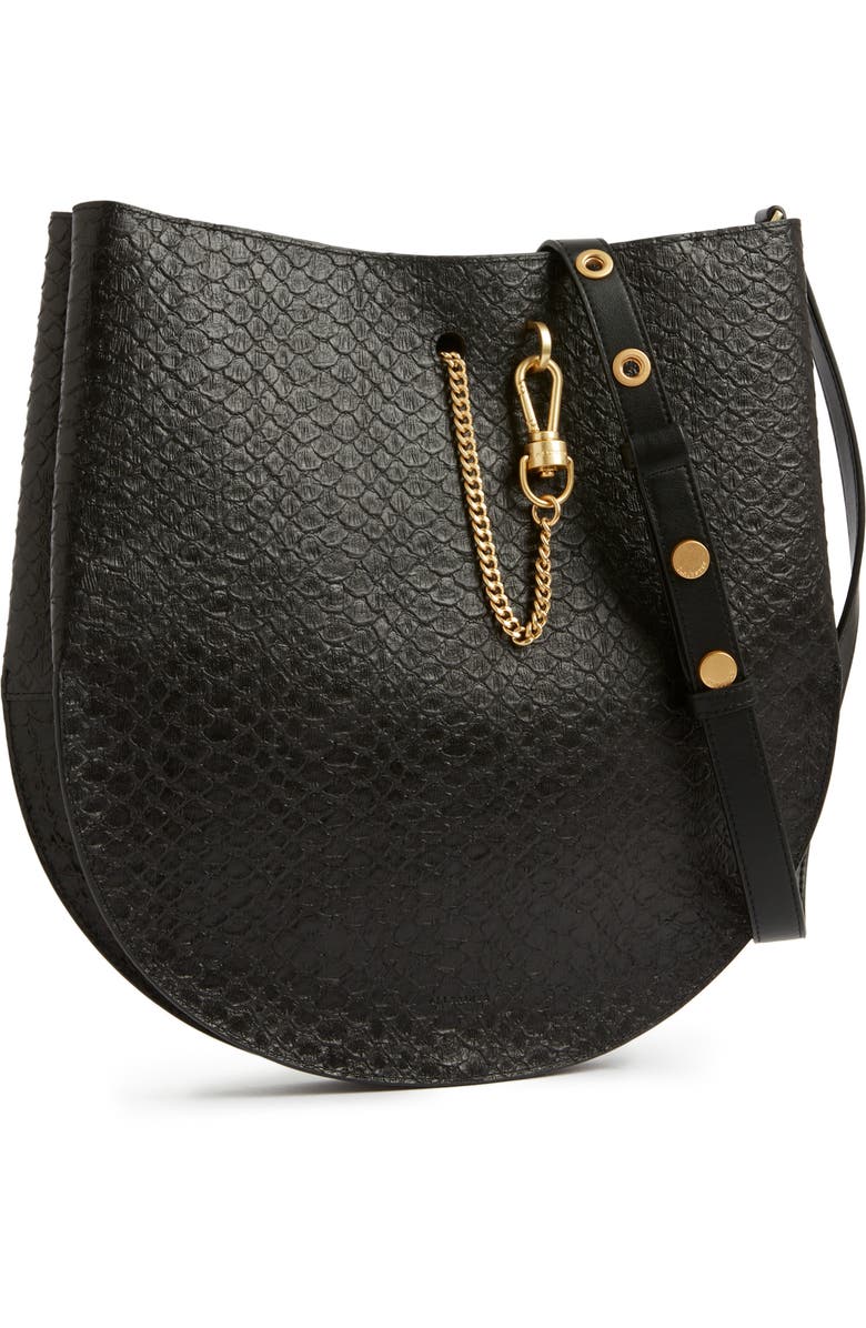 AllSaints Beaumont Snake Embossed Leather Hobo Bag, Alternate, color,