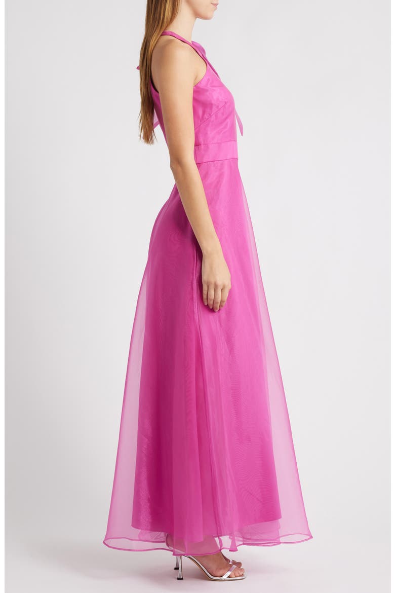 Bow Detail One-Shoulder Taffeta Jumpsuit, Alternate, color, FUCHSIA