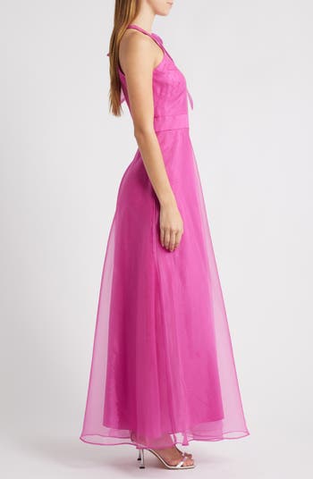 Eliza J Bow Detail One-Shoulder Taffeta Jumpsuit | Nordstrom