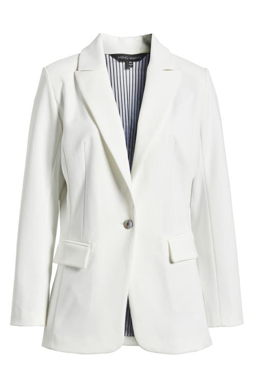 Ming Wang Deco Crepe One-button Blazer In White