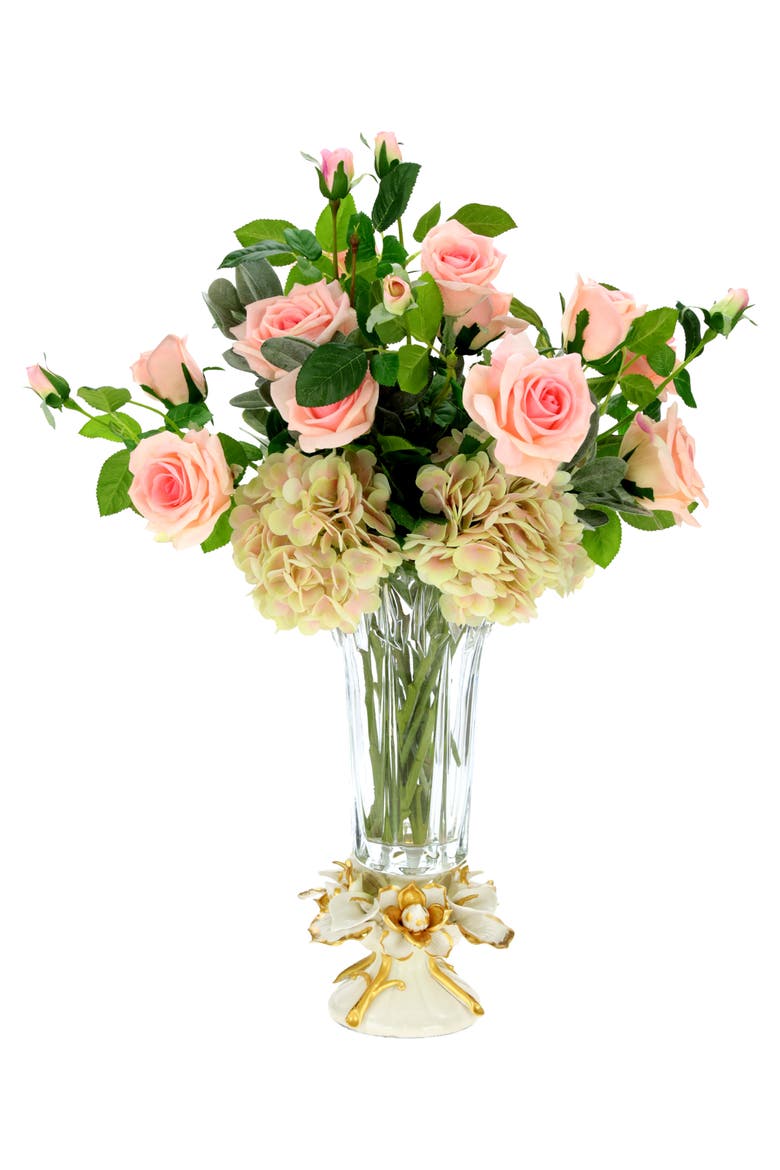Garden Rose and Hydrangea in Vase, Main, color, Light Pink