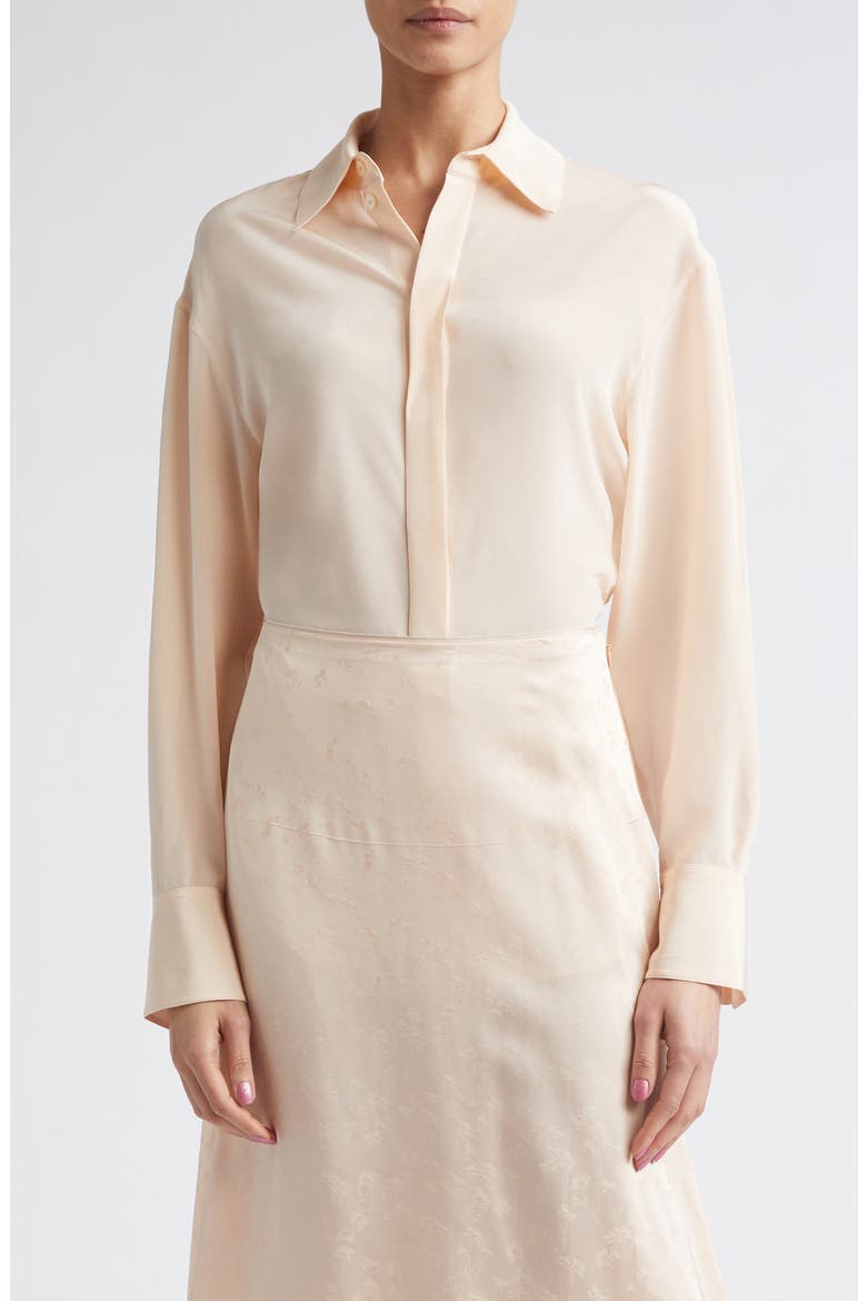 Slim Fit Silk Button-Up Shirt, Main, color, BLOSSOM