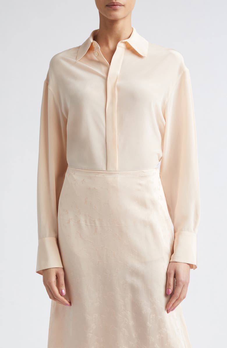 Victoria Beckham Slim Fit Silk Button-Up Shirt, Main, color, Blossom