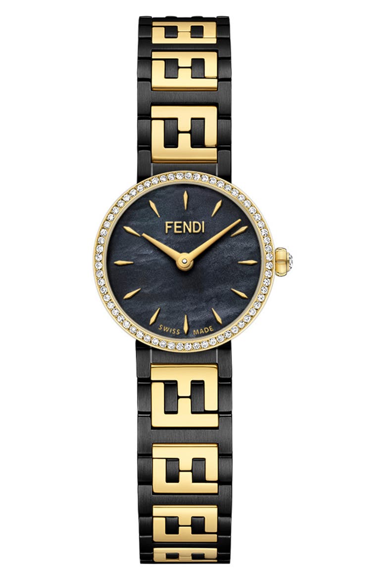 Forever Fendi Diamond Bracelet Watch, 19mm, Main, color, GOLD/ BLACK MOP
