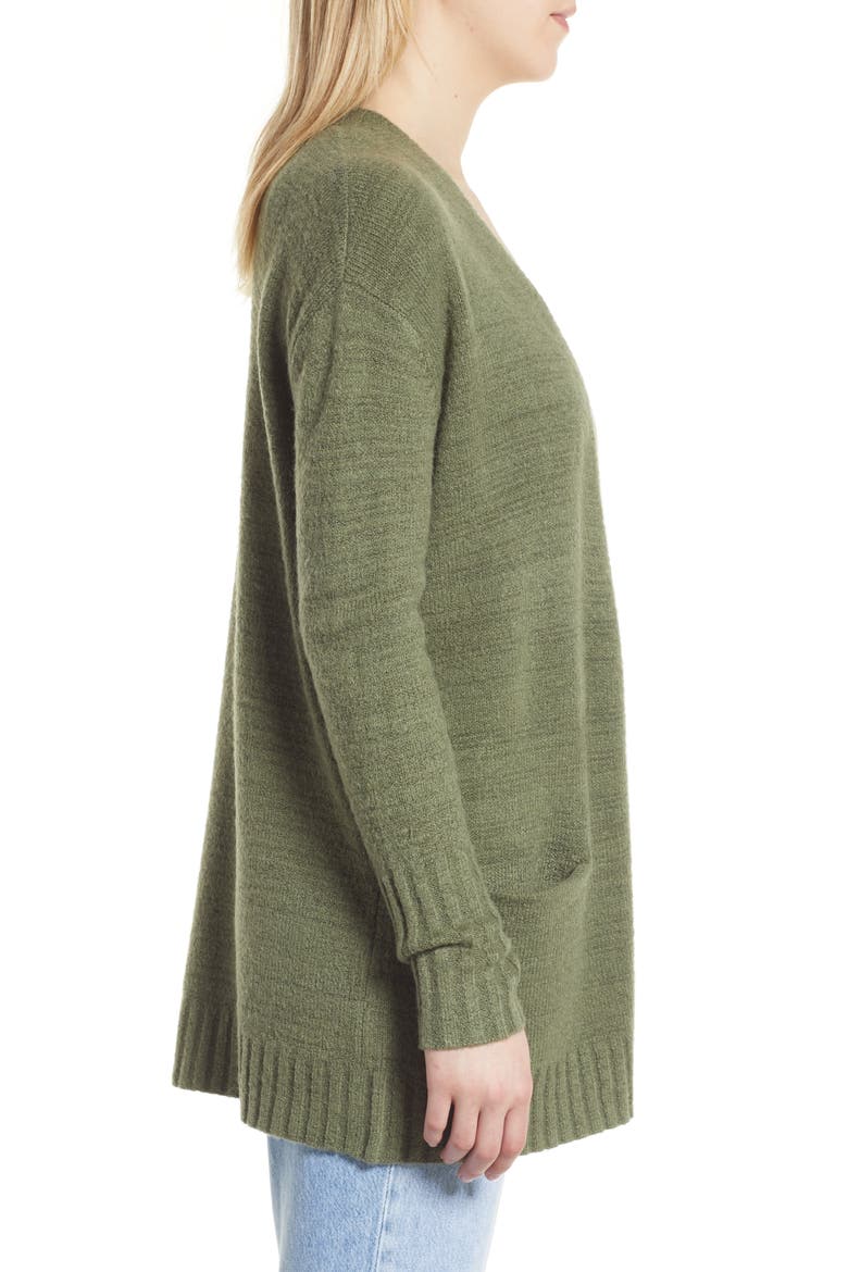 Collarless Open Front Long Cardigan, Alternate, color, GREEN SORREL