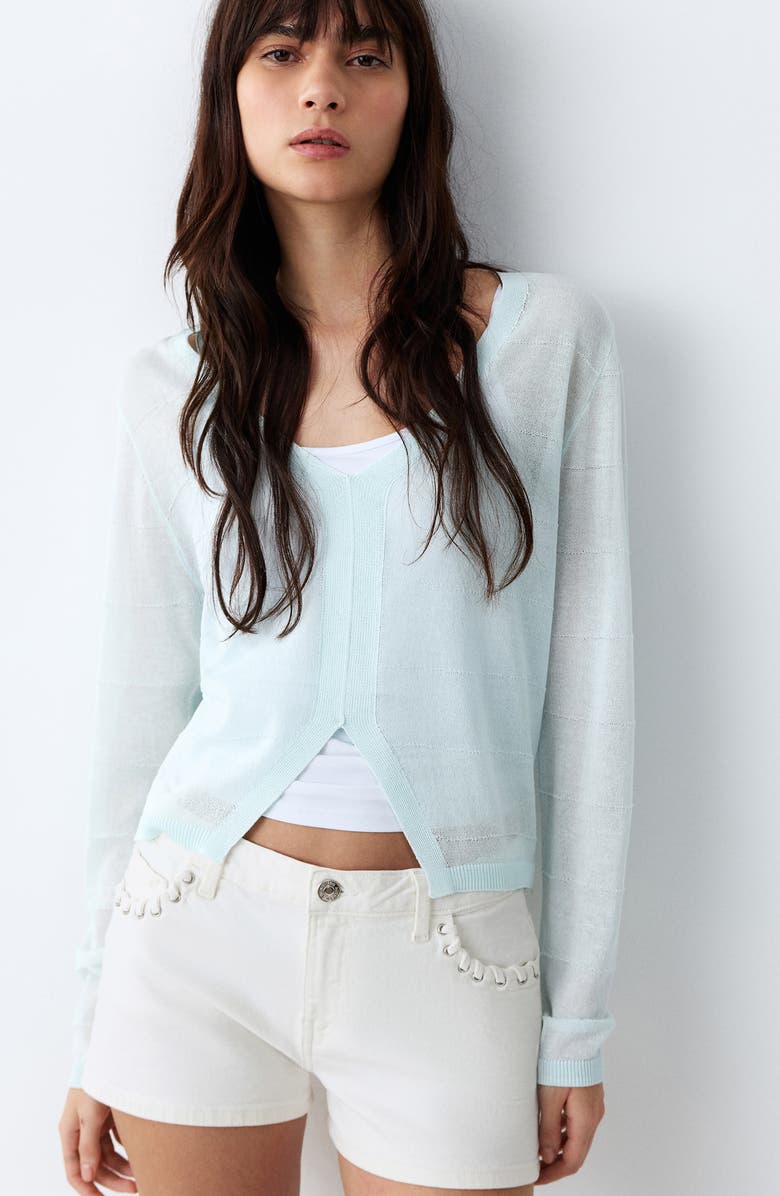 MANGO TEEN Whipstitch Trim Denim Mini Shorts, Alternate, color, Off White