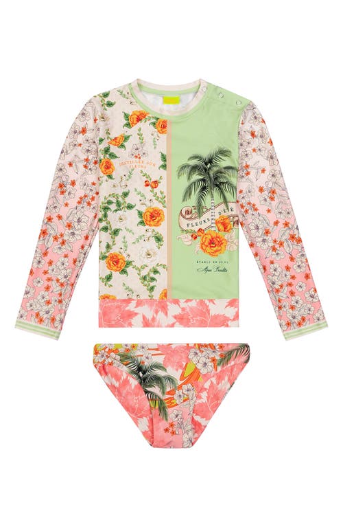 Shop Agua Bendita Kids' Lackie Two-piece Rashguard Swimsuit In Green