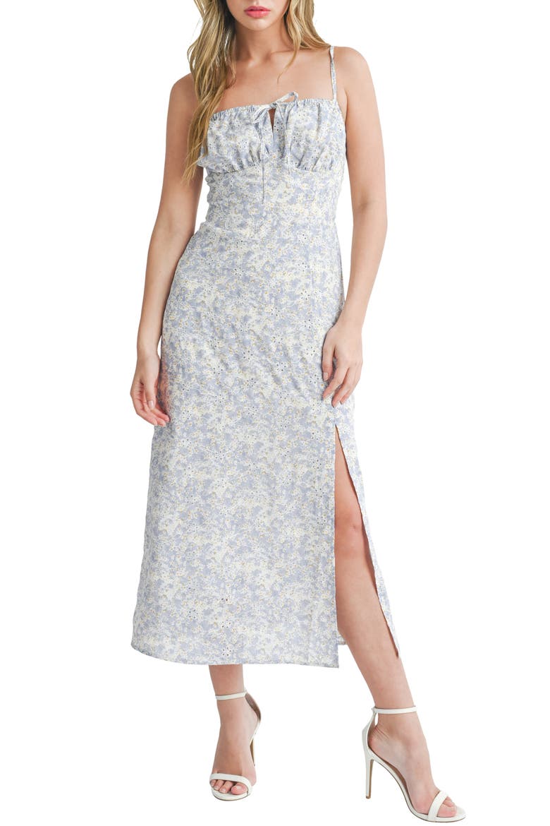 Eyelet Embroidery Midi Dress, Main, color, BLUE IVORY