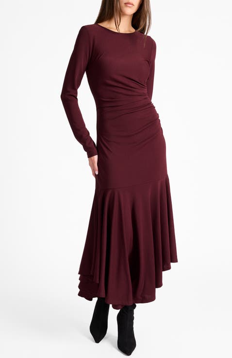 Abigail Long Sleeve Hi Lo Dress In Fluid Jersey