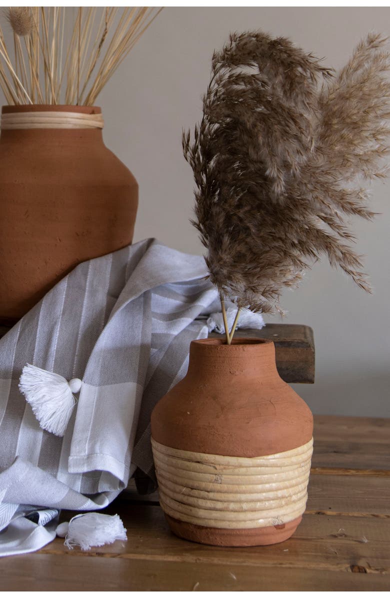 Foreside Home and Garden Natural Handthrown Terracotta & Rattan Bud Vase, Alternate, color, Brown