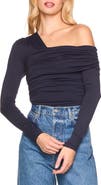 Susana Monaco Asymmetric Off the Shoulder Ruched Long Sleeve Top
