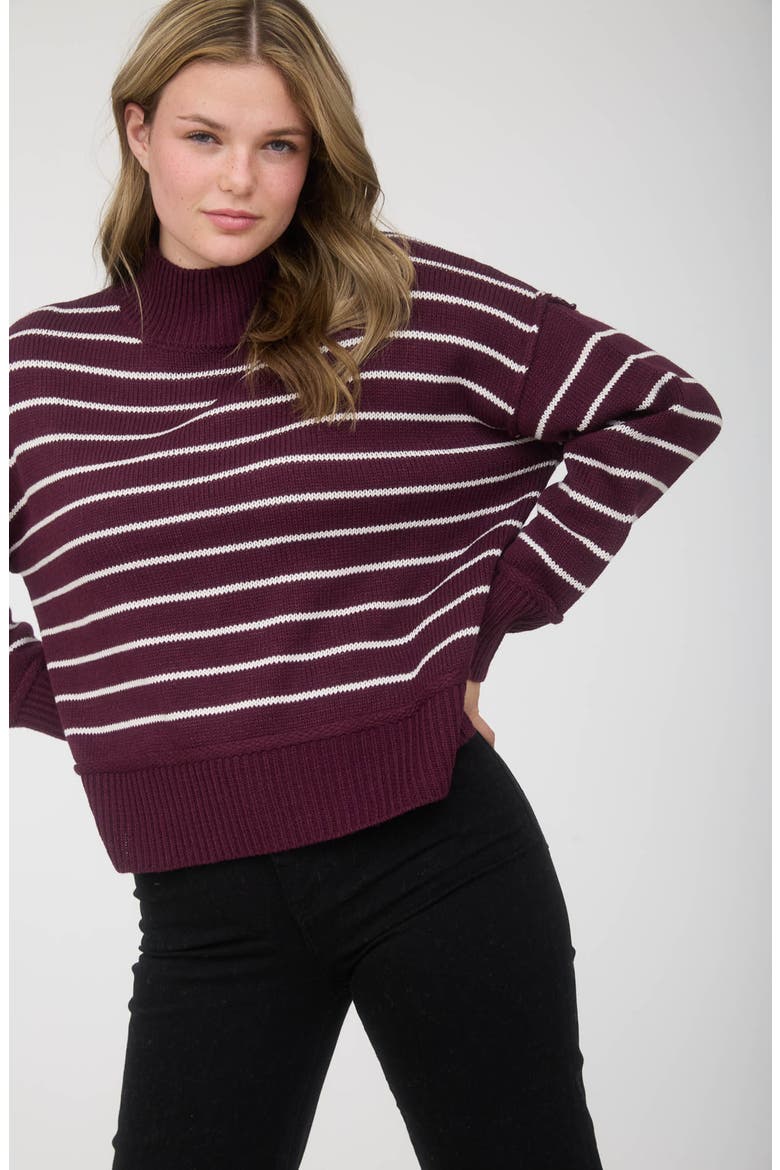Stripe Mock Neck Sweater, Alternate, color, BURGUNDY