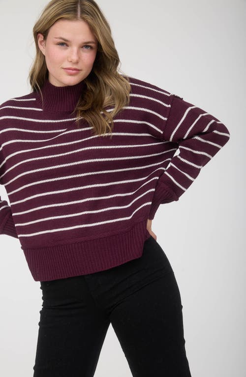 Blu Pepper Stripe Mock Neck Sweater In Burgundy