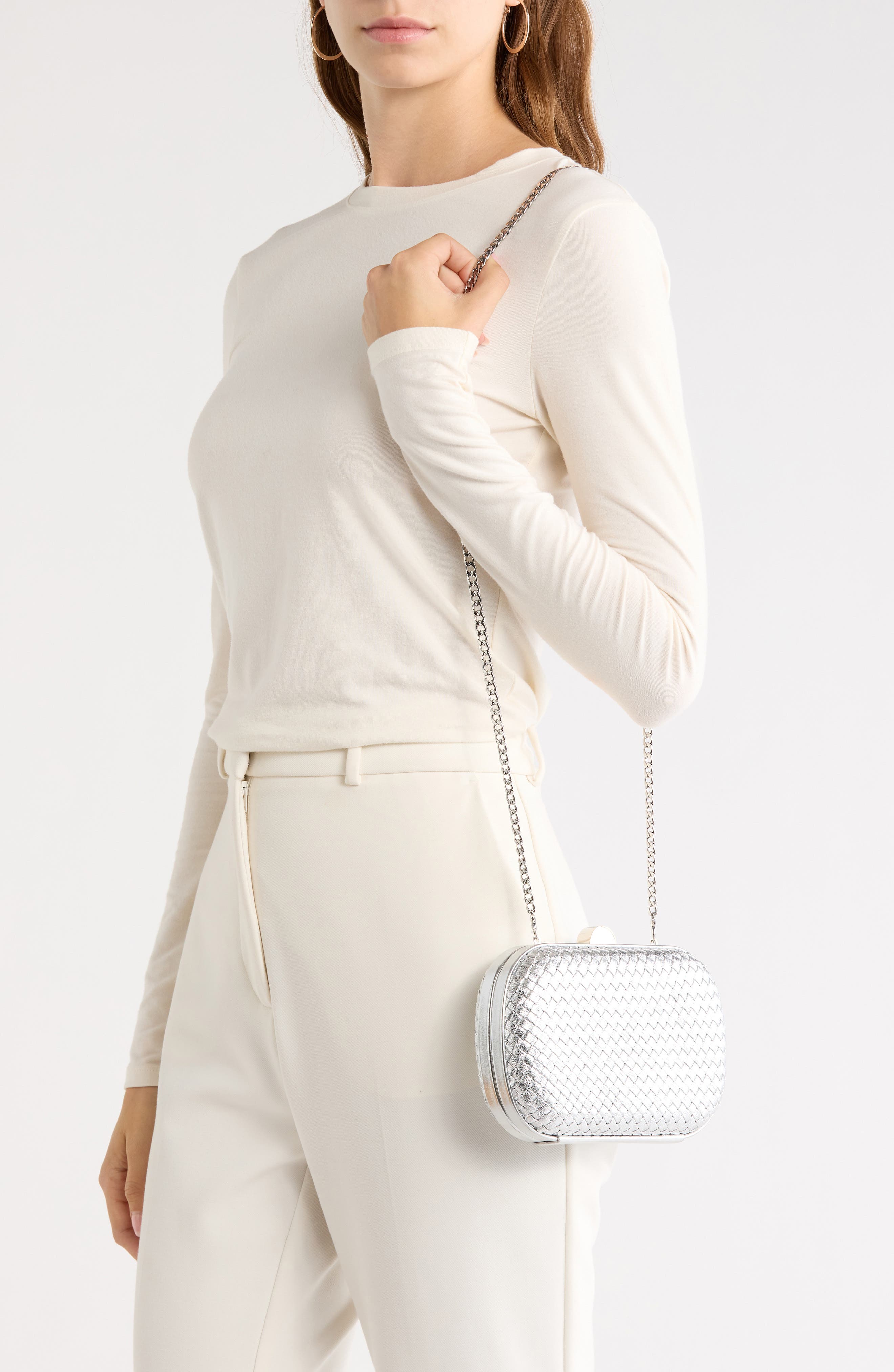 Ella Woven Clutch, Alternate, color, SILVER