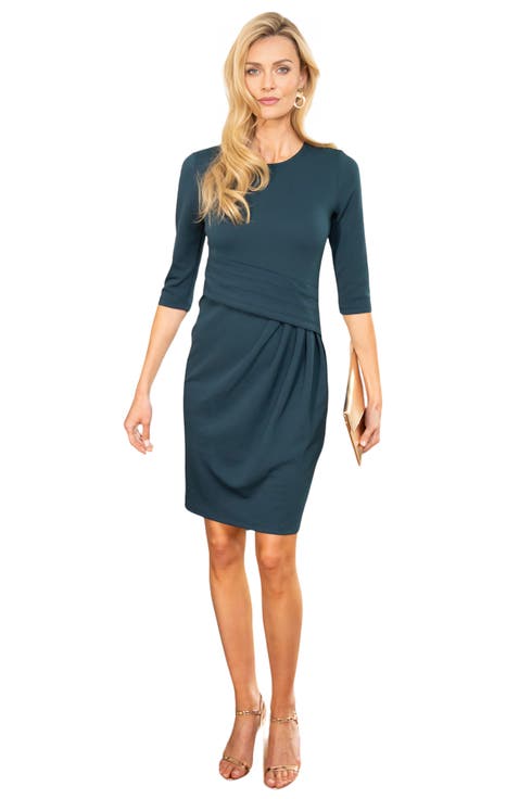Pleat Waist Dress with 3/4 Sleeves