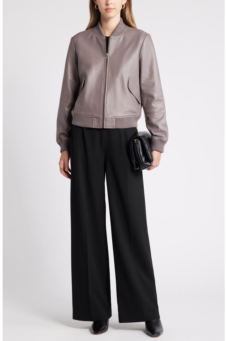 Leather Bomber Jacket, Alternate, color, GREY PLUM