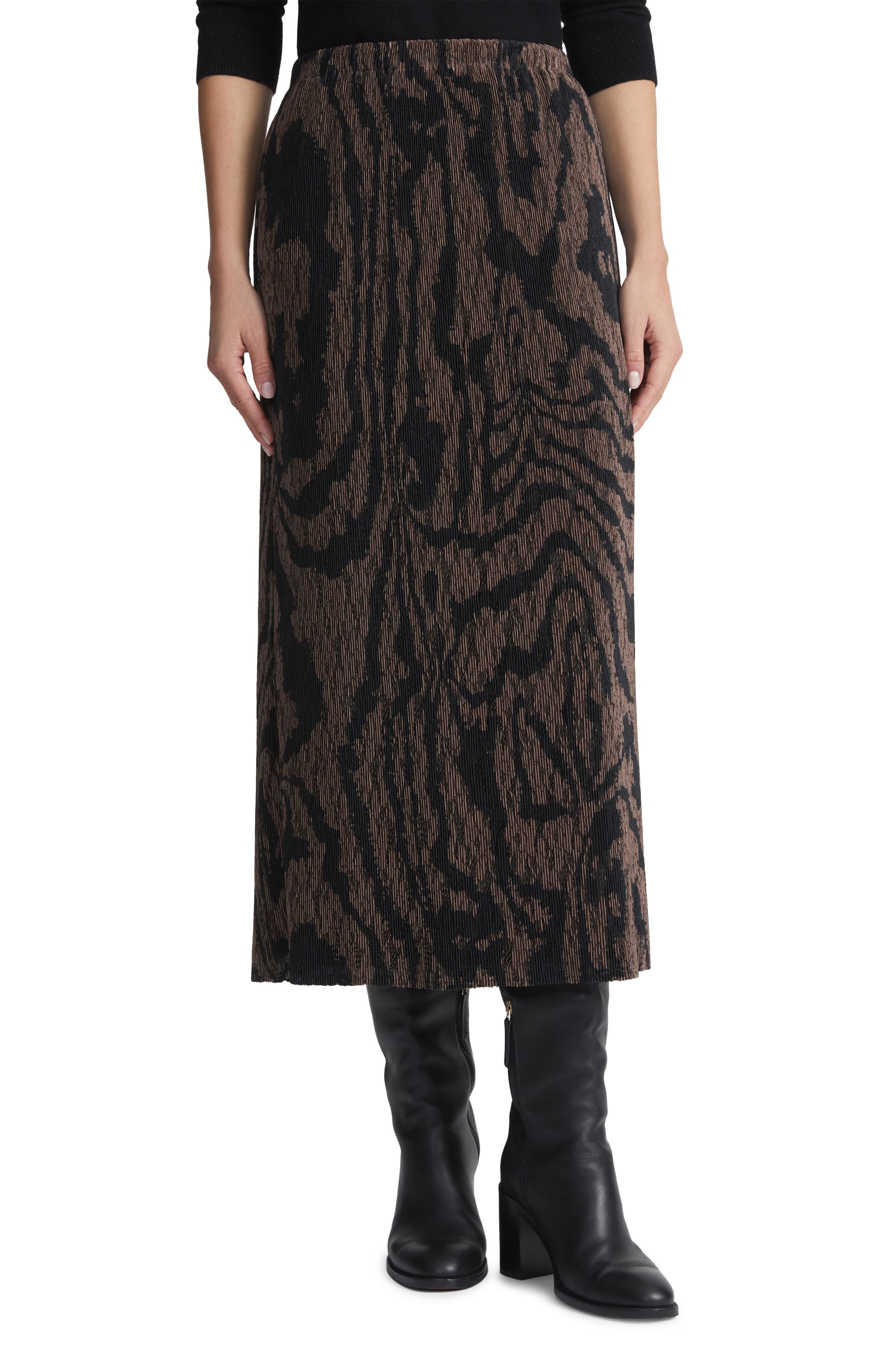 Lafayette 148 New York Wood Grooves Pleated Lace Midi Skirt