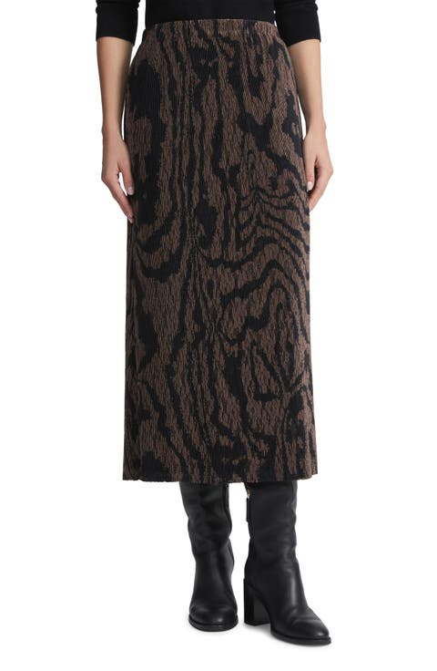 Wood Grooves Pleated Lace Midi Skirt