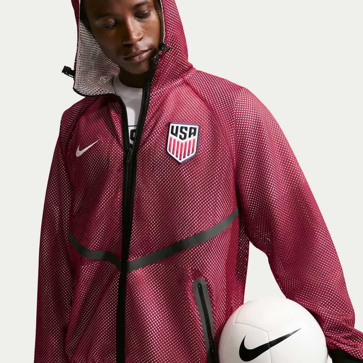 Men's Nike Red USMNT 2026 Anthem Mesh Dri-FIT Full-Zip Hooded