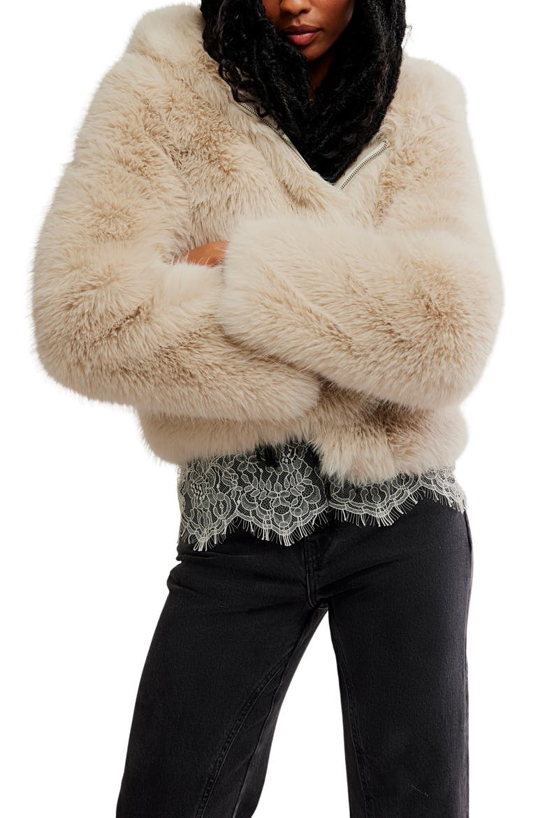 Louder Please Hooded Faux Fur Jacket, Main, color, IVORY