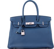 Pre-Owned Hermes Birkin Handbag Blue Novillo with Palladium Hardware 30