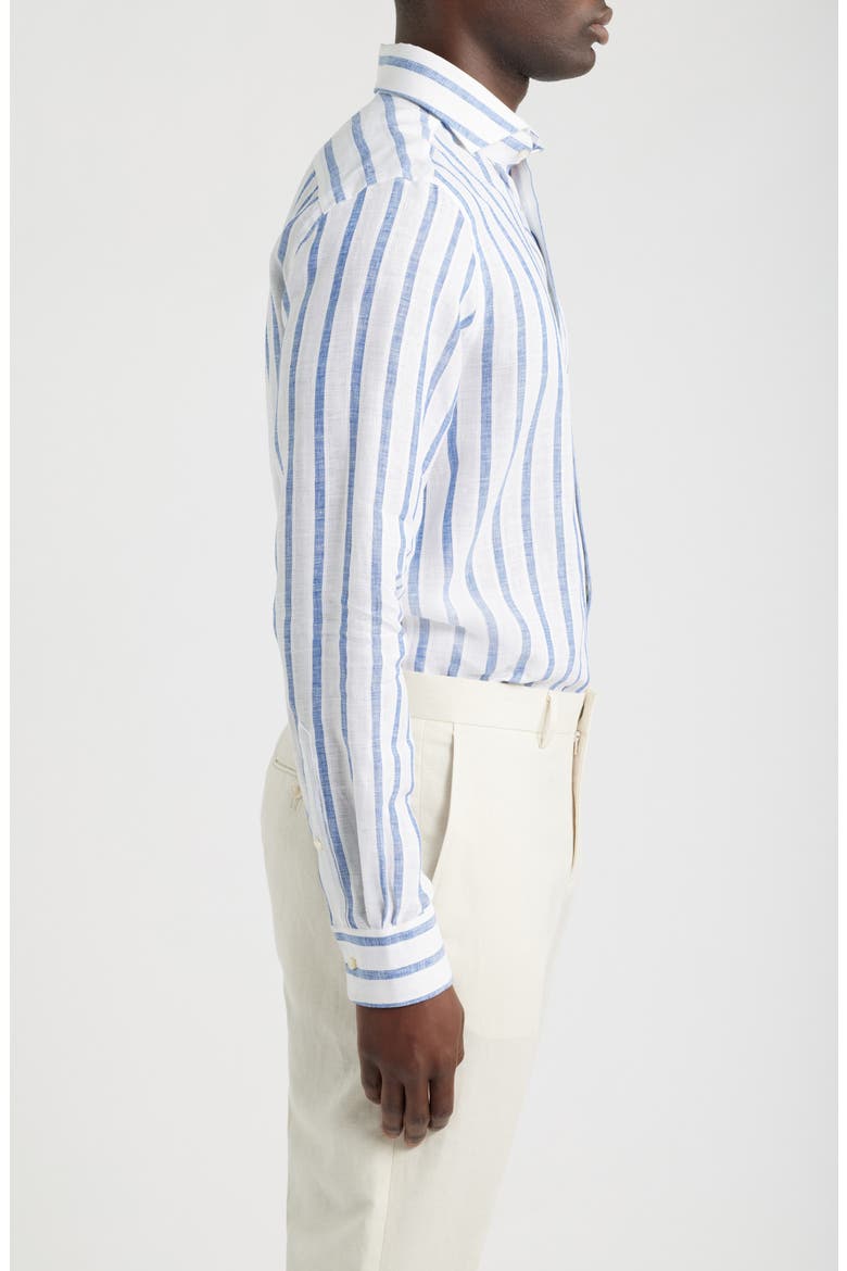Stripe Slub Linen Button-Up Shirt, Alternate, color, BLUE