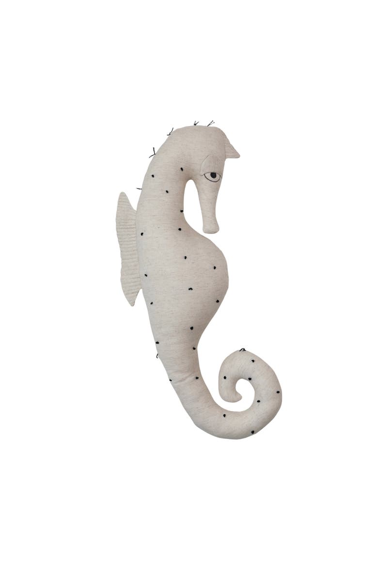 Cotton and Linen Seahorse Shaped Pillow, White, Main, color, White