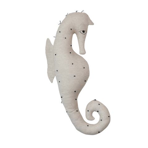 Cotton and Linen Seahorse Shaped Pillow, White