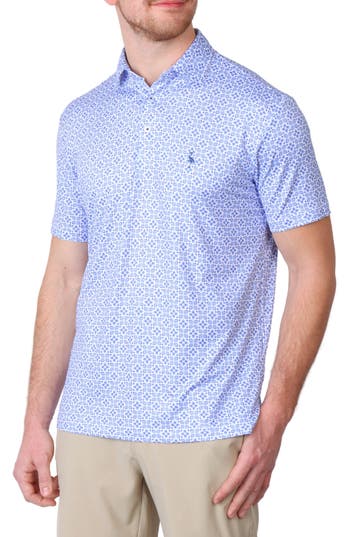Tailorbyrd Geometric Floral Print Performance Polo In Blue