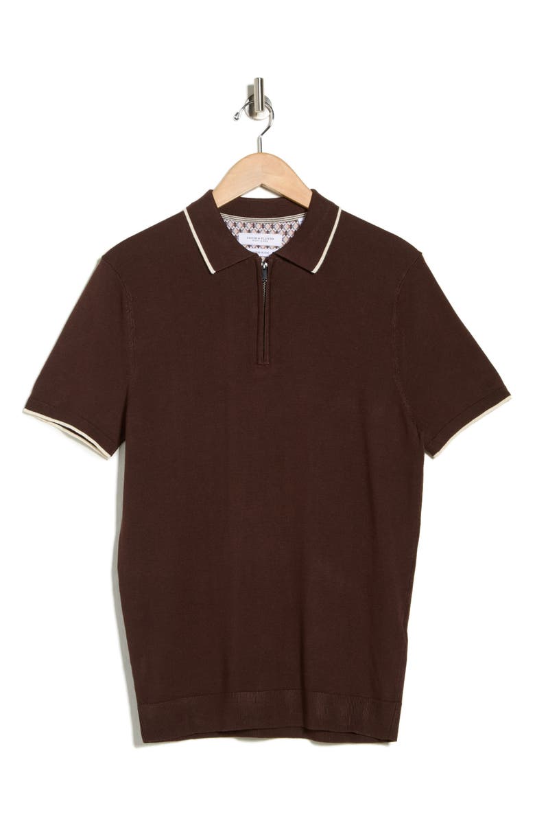 DENIM AND FLOWER Quarter Zip Polo Sweater, Main, color, Chocolate