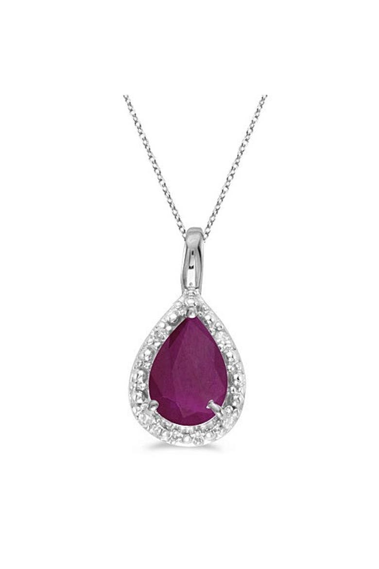 Pear Shaped Pendant Necklace, Main, color, 0.75ct, Ruby, White Gold