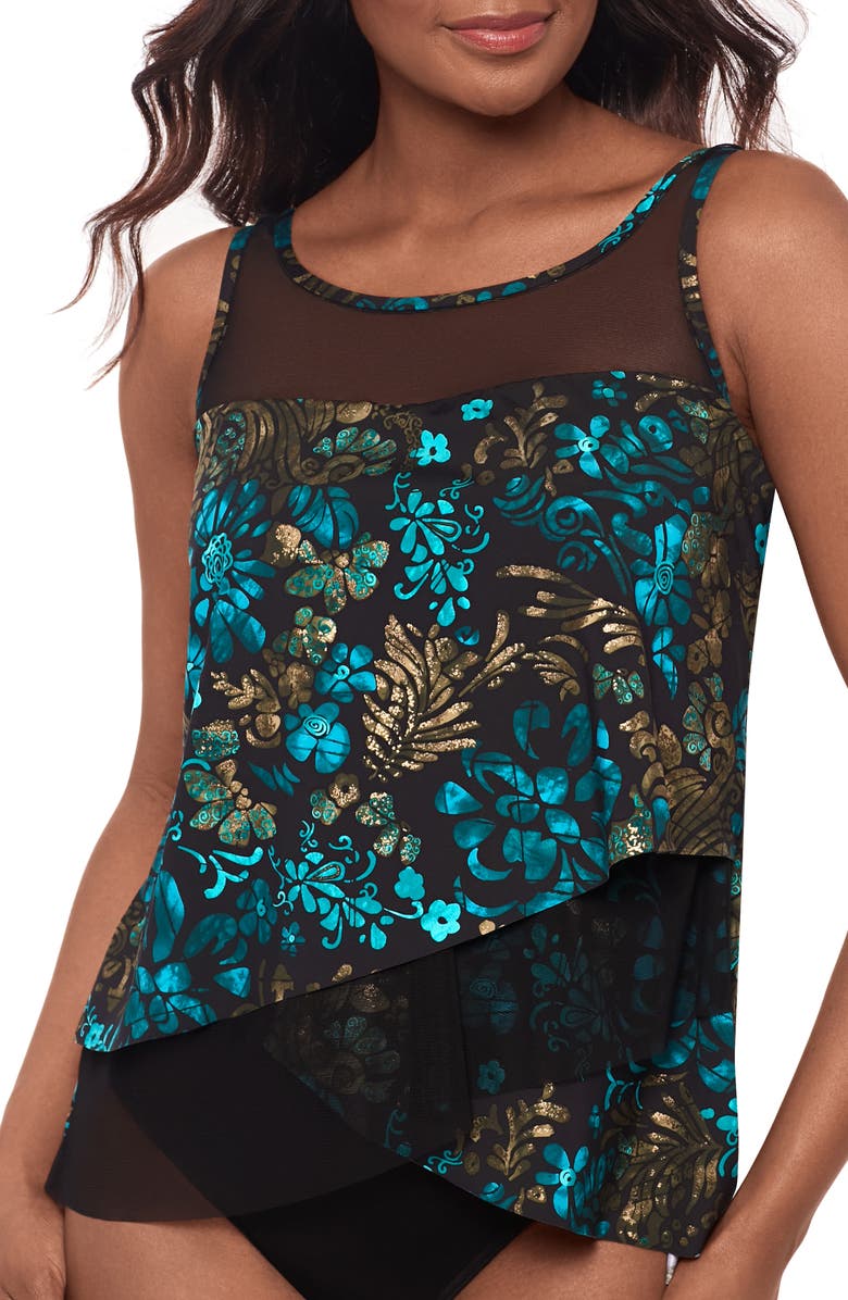 Miraclesuit<sup>®</sup> Flor De Mare Mirage Tankini Top, Main, color, Black/ Multi