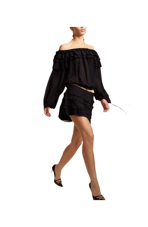 Cynthia Rowley Ruffle Pleated Micro Skirt In Black