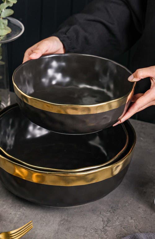 Stone Lain Florian Porcelain 3-piece Serving Bowl Set In Black