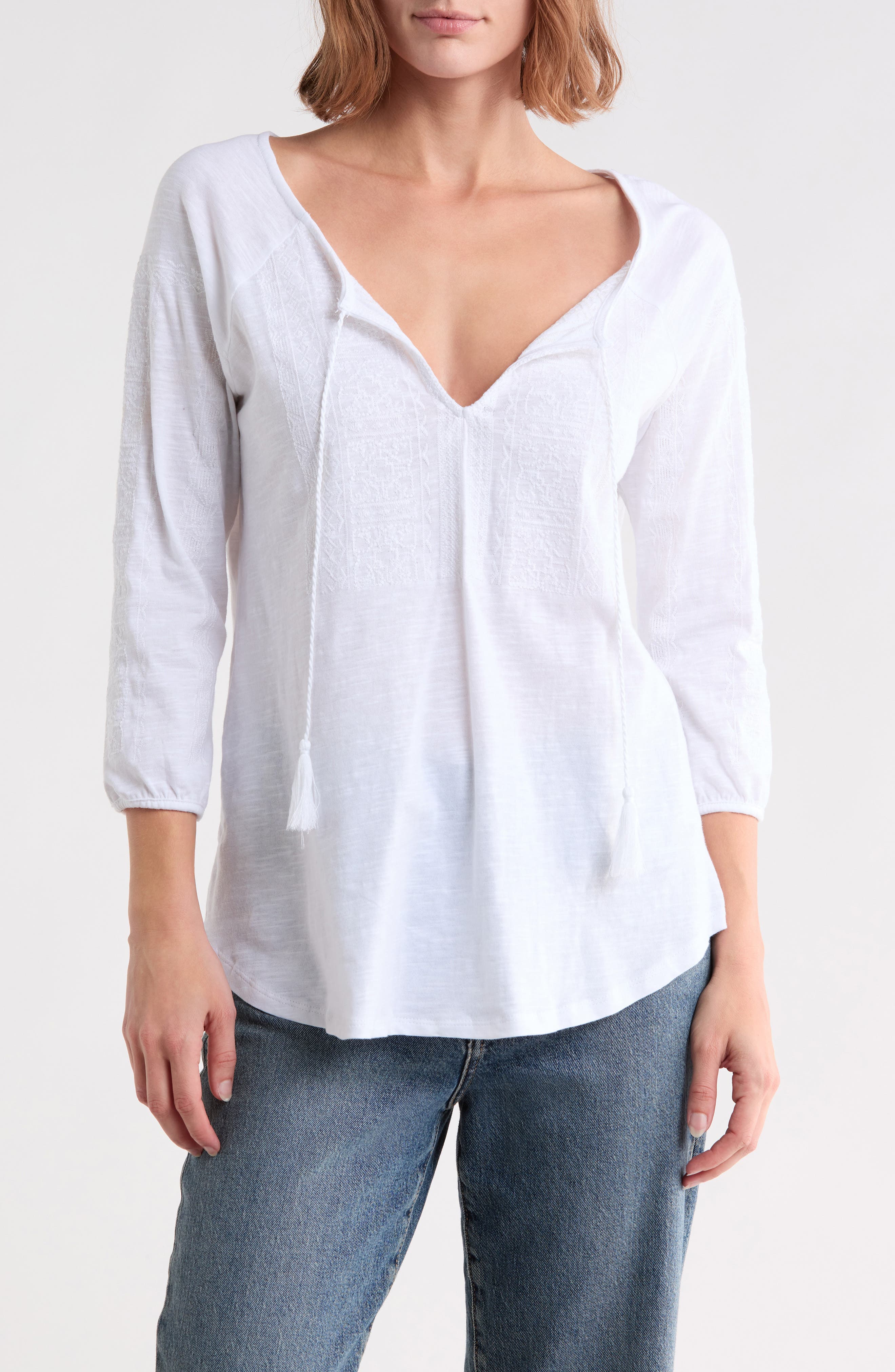 Embroidered Sleeve Peasant Top