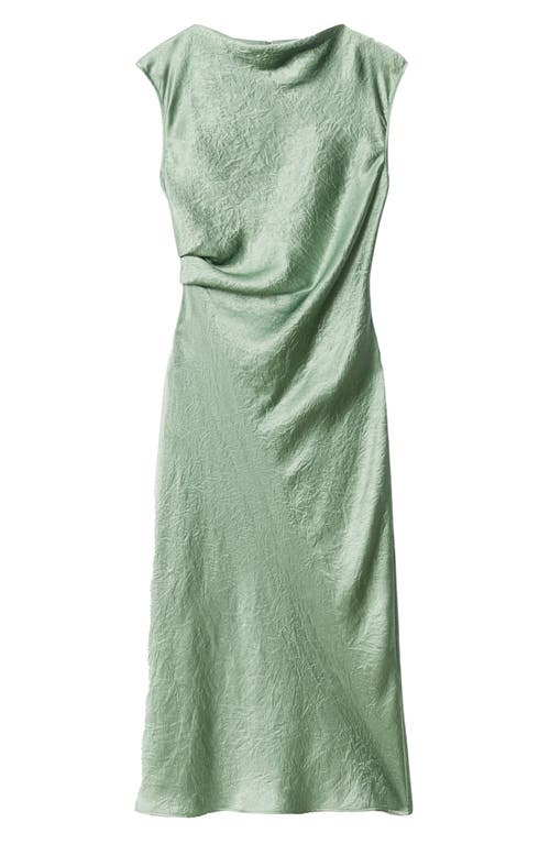 & Other Stories Cap Sleeve Satin Midi Dress In Green Medium Dusty