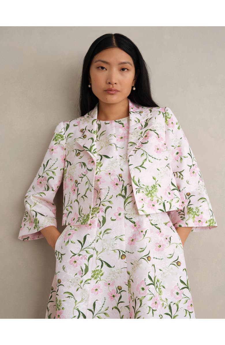 HOBBS LONDON Lana Cropped Floral Jacket, Main, color, Pale Pink Multi