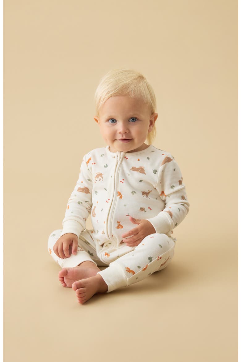 Print Two Way Zip Up Sleepsuit, Alternate, color, Woodland Tofu