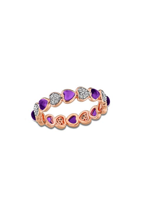 African Amethyst & Diamond Heart Eternity Band Ring