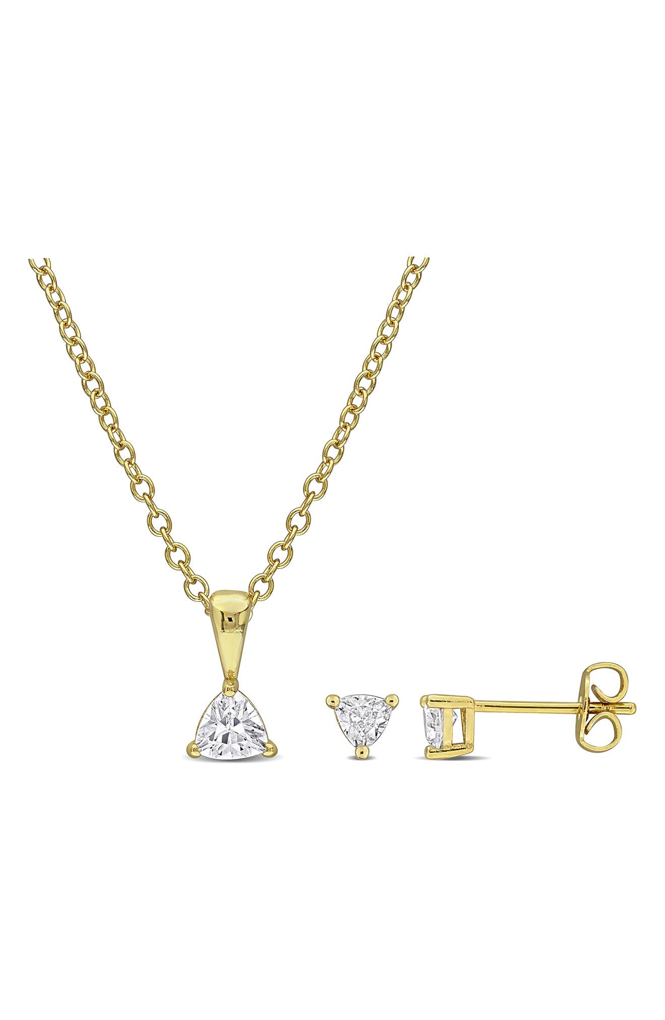 DELMAR Trillion Cut Cubic Zirconia Stud Earrings & Pendant Necklace Set
