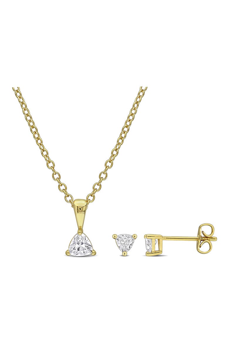 Trillion Cut Cubic Zirconia Stud Earrings & Pendant Necklace Set, Main, color, WHITE