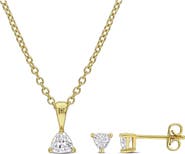 DELMAR Trillion Cut Cubic Zirconia Stud Earrings & Pendant Necklace Set