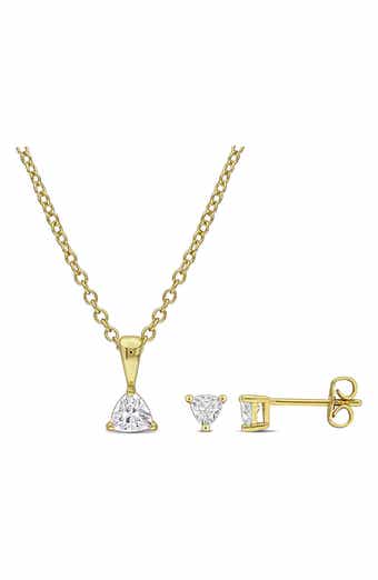 Trillion Cut Cubic Zirconia Stud Earrings & Pendant Necklace Set