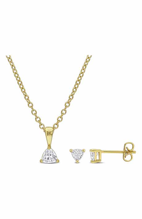 DELMAR Trillion Cut Cubic Zirconia Stud Earrings & Pendant Necklace Set